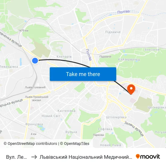 Вул. Левандівська to Львівський Національний Медичний Університет Імені Данила Галицького map