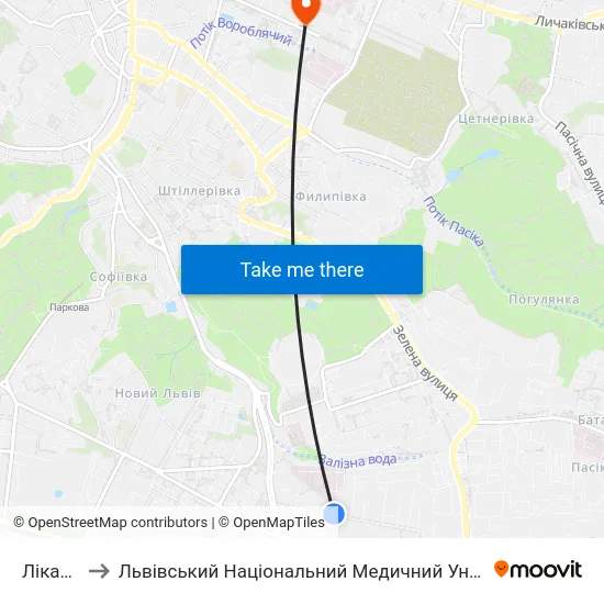 Лікарня №8 to Львівський Національний Медичний Університет Імені Данила Галицького map