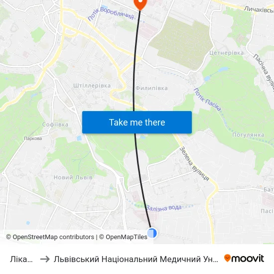 Лікарня №8 to Львівський Національний Медичний Університет Імені Данила Галицького map