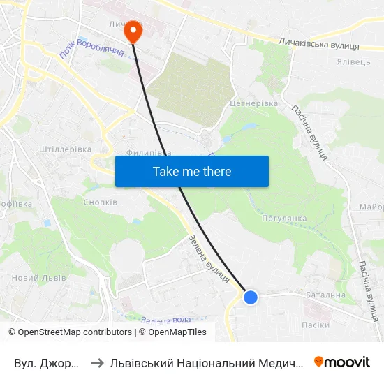 Вул. Джорджа Вашингтона to Львівський Національний Медичний Університет Імені Данила Галицького map