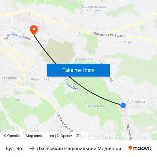 Вул. Ярошинської to Львівський Національний Медичний Університет Імені Данила Галицького map