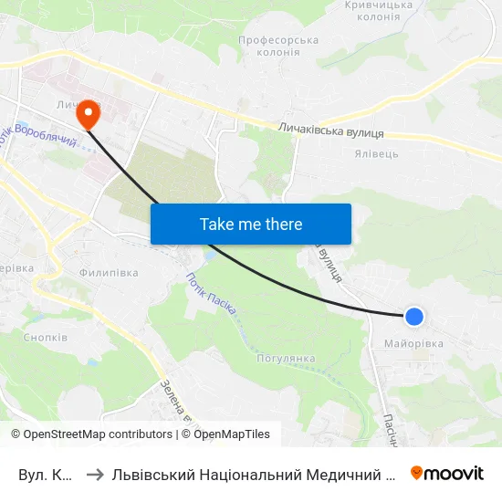 Вул. Каштанова to Львівський Національний Медичний Університет Імені Данила Галицького map