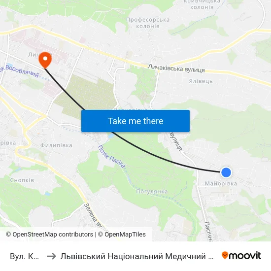 Вул. Каштанова to Львівський Національний Медичний Університет Імені Данила Галицького map