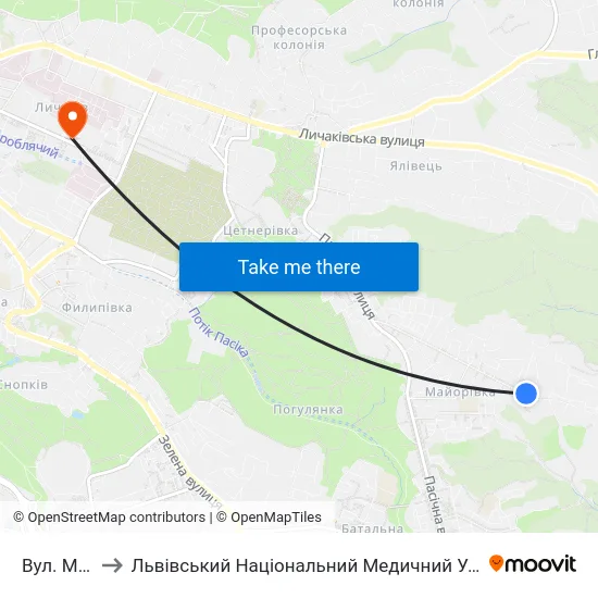 Вул. Майорівка to Львівський Національний Медичний Університет Імені Данила Галицького map