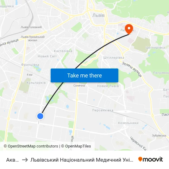 Аквапарк to Львівський Національний Медичний Університет Імені Данила Галицького map