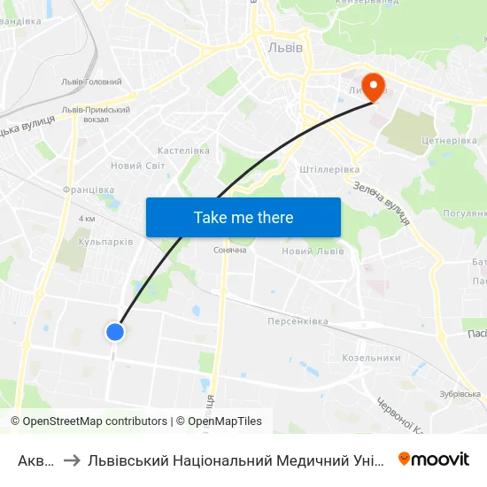 Аквапарк to Львівський Національний Медичний Університет Імені Данила Галицького map