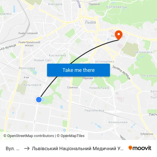 Вул. Бойчука to Львівський Національний Медичний Університет Імені Данила Галицького map