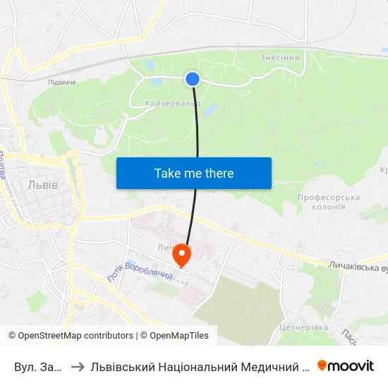 Вул. Заклинських to Львівський Національний Медичний Університет Імені Данила Галицького map