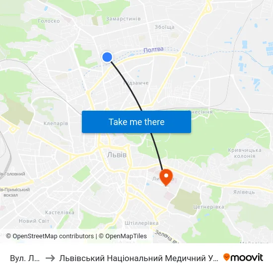 Вул. Лінкольна to Львівський Національний Медичний Університет Імені Данила Галицького map
