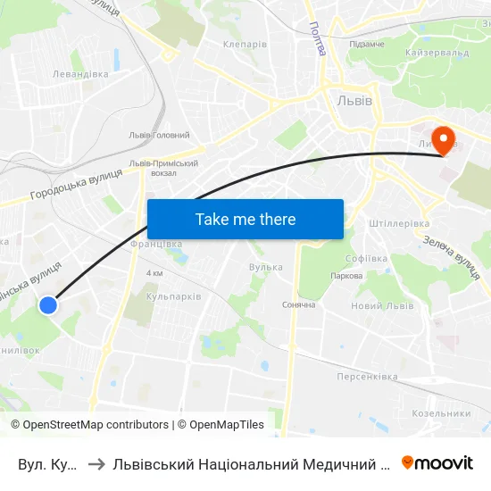Вул. Кульчицької to Львівський Національний Медичний Університет Імені Данила Галицького map