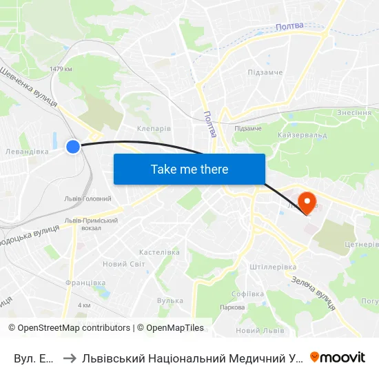 Вул. Естонська to Львівський Національний Медичний Університет Імені Данила Галицького map