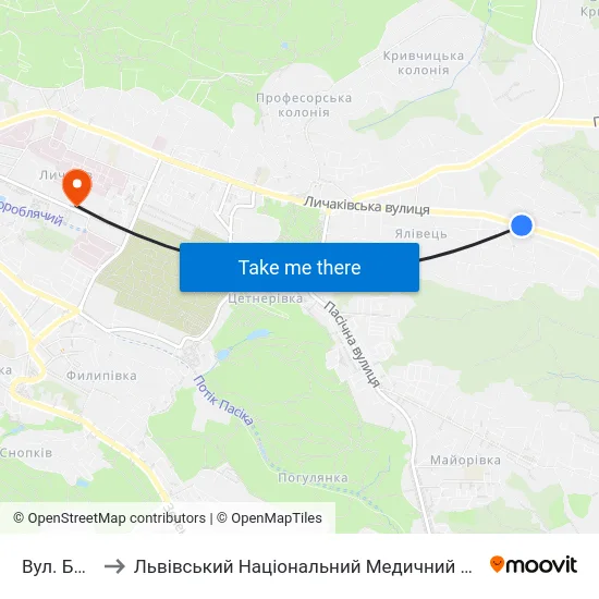 Вул. Бахматюка to Львівський Національний Медичний Університет Імені Данила Галицького map