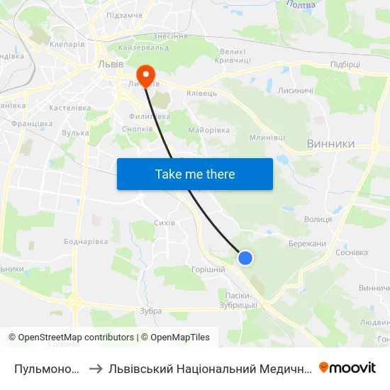 Пульмонологічний Центр to Львівський Національний Медичний Університет Імені Данила Галицького map