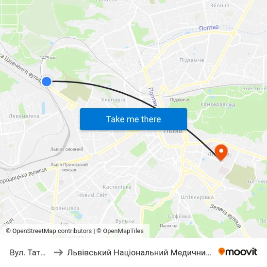 Вул. Татарбунарська to Львівський Національний Медичний Університет Імені Данила Галицького map