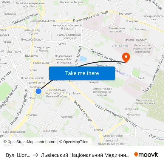 Вул. Шота Руставелі to Львівський Національний Медичний Університет Імені Данила Галицького map