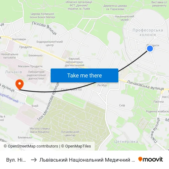 Вул. Ніщинського to Львівський Національний Медичний Університет Імені Данила Галицького map