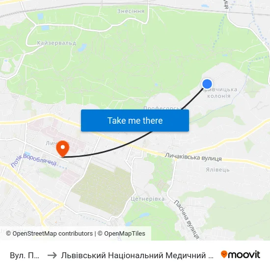 Вул. Прогулкова to Львівський Національний Медичний Університет Імені Данила Галицького map