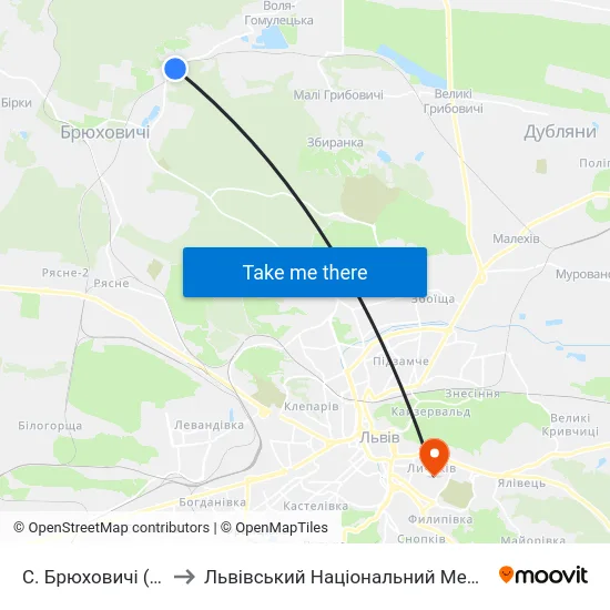 С. Брюховичі (Вул. Січових Стрільців) to Львівський Національний Медичний Університет Імені Данила Галицького map