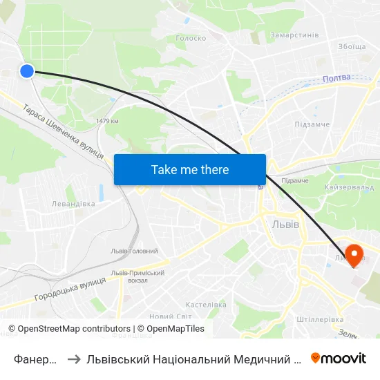 Фанерний Завод to Львівський Національний Медичний Університет Імені Данила Галицького map