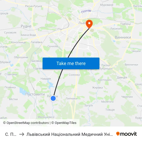 С. Поршна to Львівський Національний Медичний Університет Імені Данила Галицького map