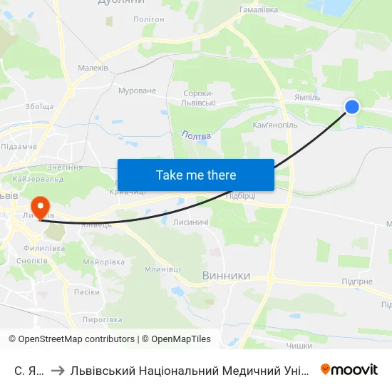 С. Ямпіль to Львівський Національний Медичний Університет Імені Данила Галицького map