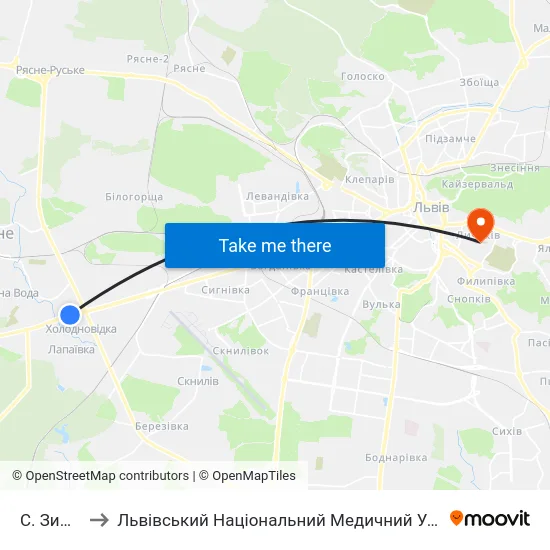 С. Зимна Вода to Львівський Національний Медичний Університет Імені Данила Галицького map