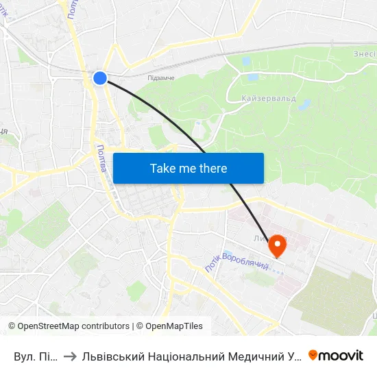 Вул. Під Дубом to Львівський Національний Медичний Університет Імені Данила Галицького map