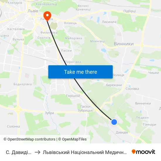 С. Давидів (На Вимогу) to Львівський Національний Медичний Університет Імені Данила Галицького map