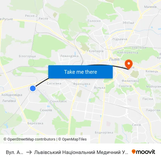 Вул. Авіаційна to Львівський Національний Медичний Університет Імені Данила Галицького map