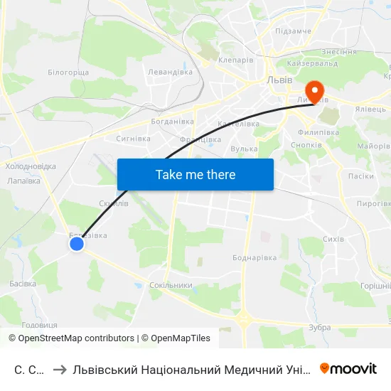 С. Скнилів to Львівський Національний Медичний Університет Імені Данила Галицького map