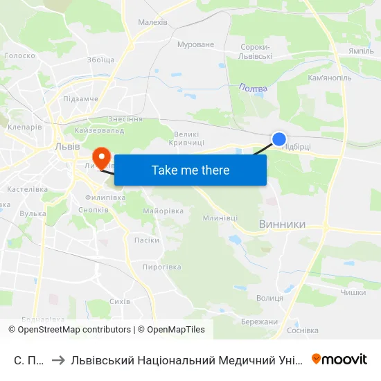 С. Підбірці to Львівський Національний Медичний Університет Імені Данила Галицького map