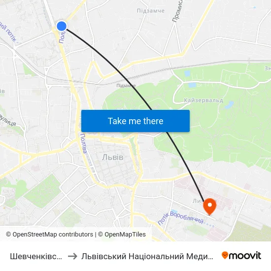 Шевченківська Адміністрація to Львівський Національний Медичний Університет Імені Данила Галицького map