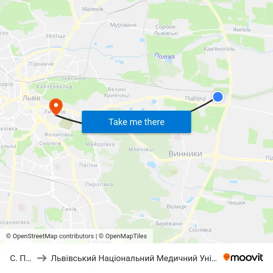 С. Підбірці to Львівський Національний Медичний Університет Імені Данила Галицького map