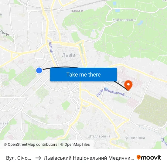 Вул. Січових Стрільців to Львівський Національний Медичний Університет Імені Данила Галицького map