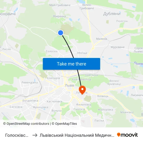 Голосківське Кладовище to Львівський Національний Медичний Університет Імені Данила Галицького map