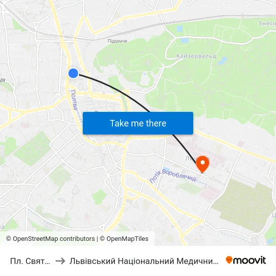 Пл. Святого Теодора to Львівський Національний Медичний Університет Імені Данила Галицького map