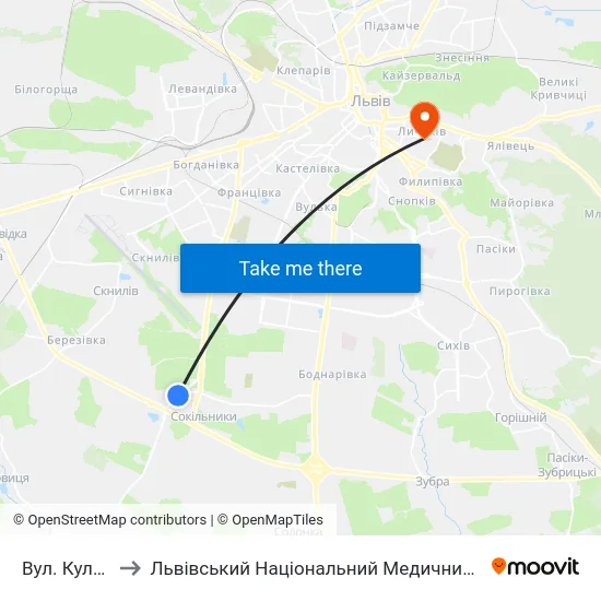 Вул. Кульпарківська to Львівський Національний Медичний Університет Імені Данила Галицького map