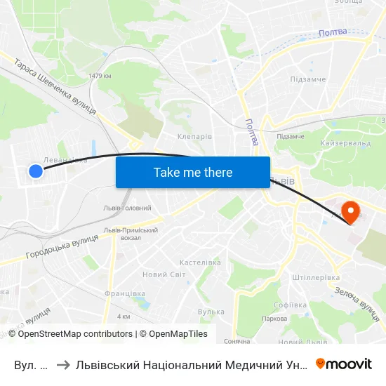 Вул. Пілотів to Львівський Національний Медичний Університет Імені Данила Галицького map