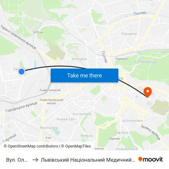 Вул. Олесницького to Львівський Національний Медичний Університет Імені Данила Галицького map
