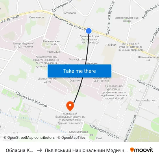 Обласна Клінічна Лікарня to Львівський Національний Медичний Університет Імені Данила Галицького map