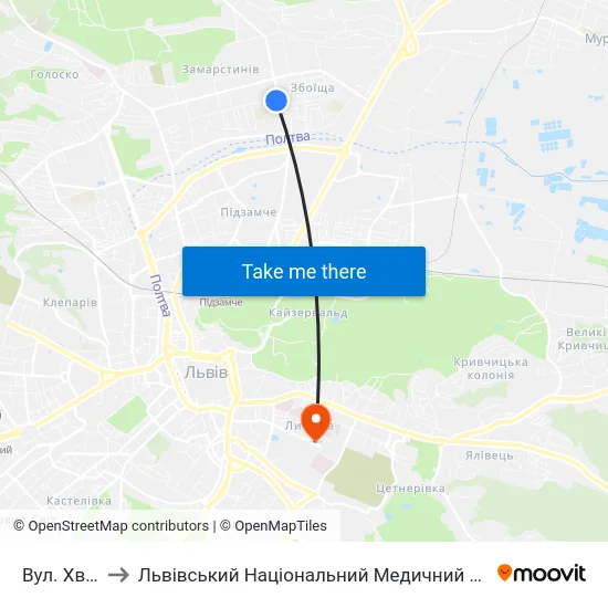 Вул. Хвильового to Львівський Національний Медичний Університет Імені Данила Галицького map