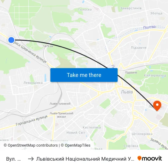 Вул. Шевченка to Львівський Національний Медичний Університет Імені Данила Галицького map