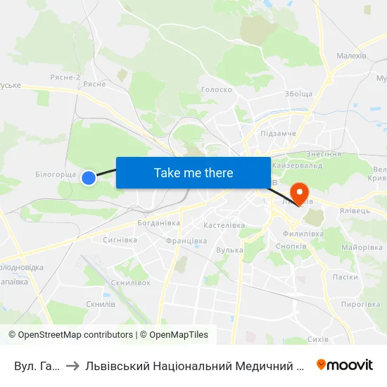 Вул. Гайовської to Львівський Національний Медичний Університет Імені Данила Галицького map