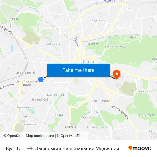 Вул. Тобілевича to Львівський Національний Медичний Університет Імені Данила Галицького map