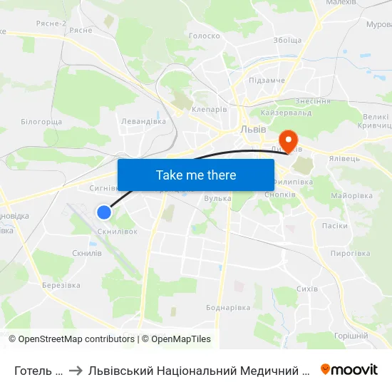 Готель "Тустань" to Львівський Національний Медичний Університет Імені Данила Галицького map