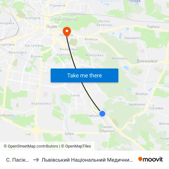 С. Пасіки-Зубрицькі to Львівський Національний Медичний Університет Імені Данила Галицького map