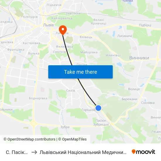 С. Пасіки-Зубрицькі to Львівський Національний Медичний Університет Імені Данила Галицького map