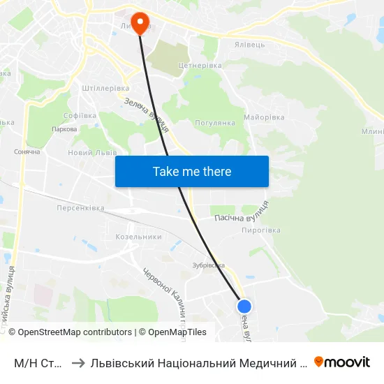 М/Н Старий Сихів to Львівський Національний Медичний Університет Імені Данила Галицького map