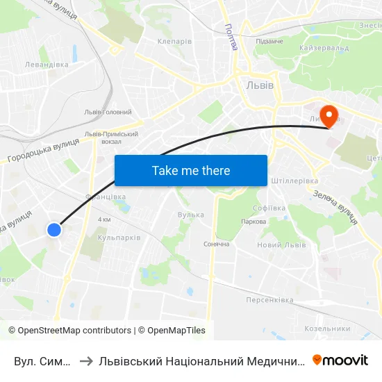 Вул. Симона Петлюри to Львівський Національний Медичний Університет Імені Данила Галицького map