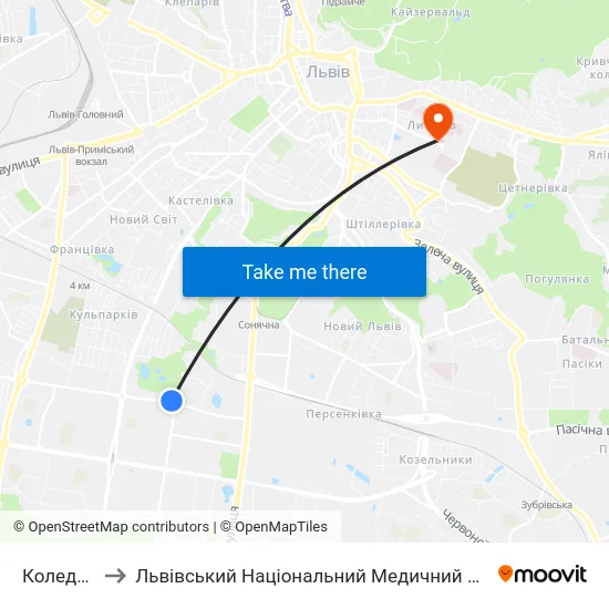 Коледж Зв'Язку to Львівський Національний Медичний Університет Імені Данила Галицького map